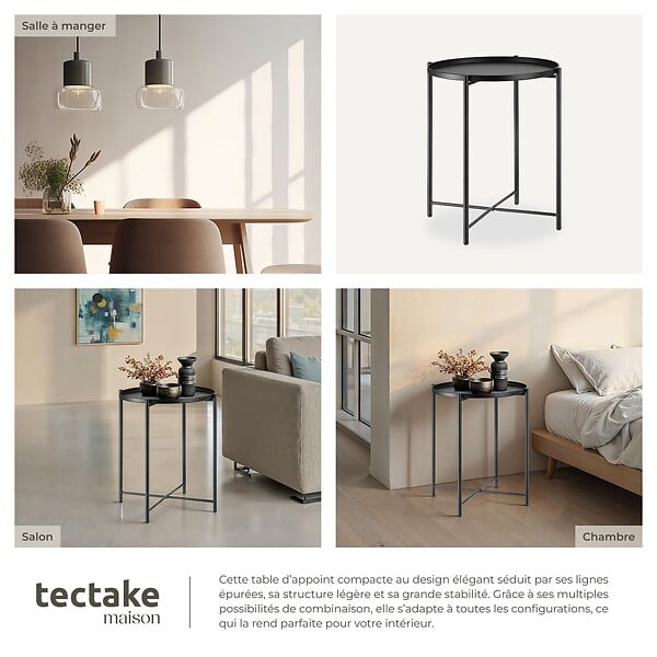 TECTAKE - Table d’appoint CHESTER 45,5x45,5x53cm noir - large
