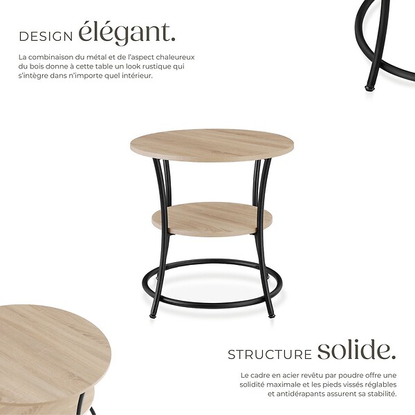 TECTAKE - Table d’appoint Saint Louis 55x56cm Bois clair industriel, Chêne Sonoma - large