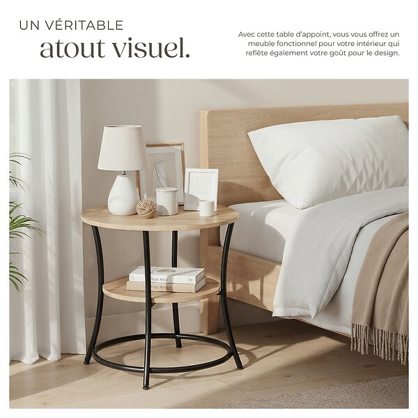 TECTAKE - Table d’appoint Saint Louis 55x56cm Bois clair industriel, Chêne Sonoma - large