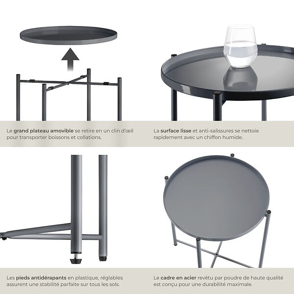 TECTAKE - Table d’appoint CHESTER 45,5x45,5x53cm gris foncé - large
