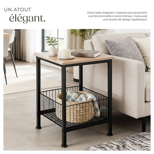 TECTAKE - Table d’appoint Grimsby 40x40x55,5cm Bois clair industriel, Chêne Sonoma - large