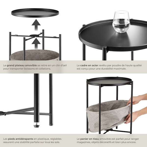 TECTAKE - Table d’appoint CANTERBURY 45,5x45,5x53cm noir - large