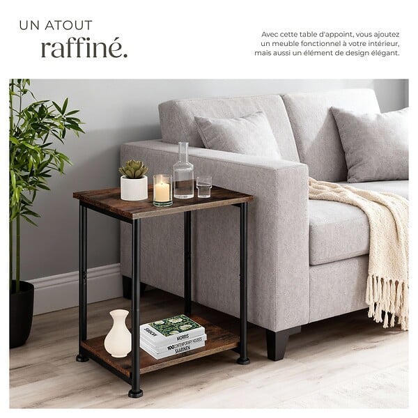 TECTAKE - Table d’appoint Yonkers 38,5x30x51,5cm Bois foncé industriel, rustique - large
