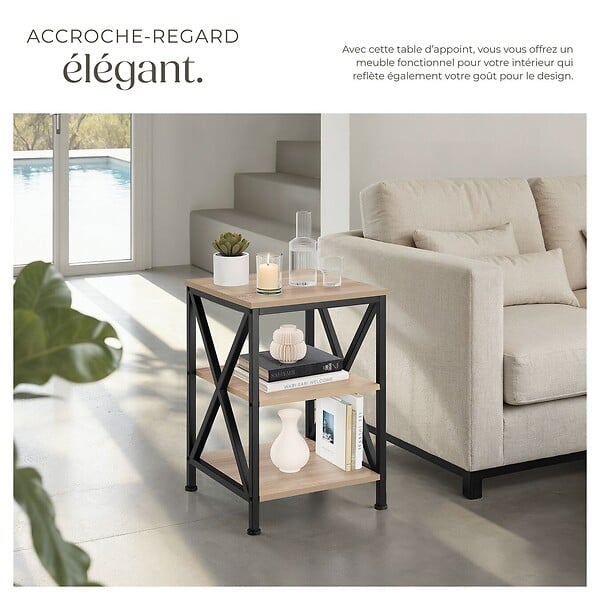 TECTAKE - Table d’appoint NOTTINGHAM 40,5x40,5x60,5cm Bois clair industriel, Chêne Sonoma - large