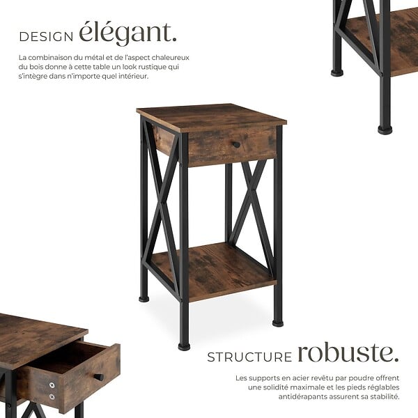 TECTAKE - Table d'appoint Dayton 35x35x70,5cm Bois foncé industriel, rustique - large