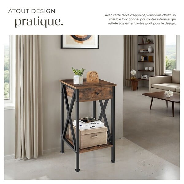 TECTAKE - Table d'appoint Dayton 35x35x70,5cm Bois foncé industriel, rustique - large