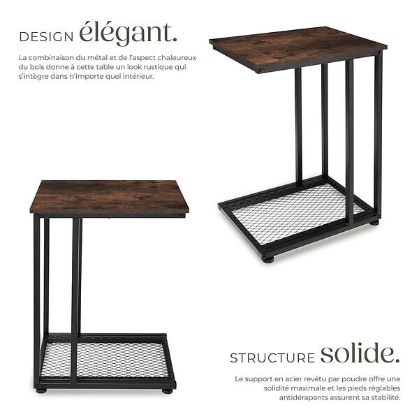 TECTAKE - Table d’appoint ETON 48x35x66cm Bois foncé industriel, rustique - large