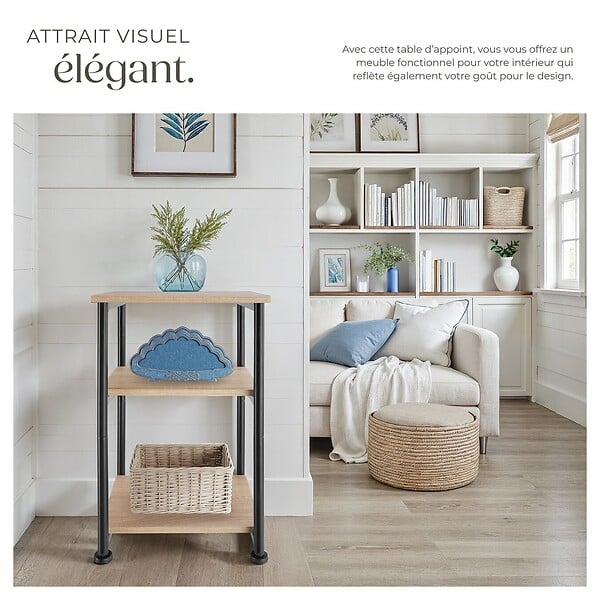 TECTAKE - Table d’appoint Memphis 34x30x59cm Bois clair industriel, Chêne Sonoma - large