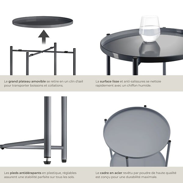 TECTAKE - Table d’appoint OXFORD gris foncé - large