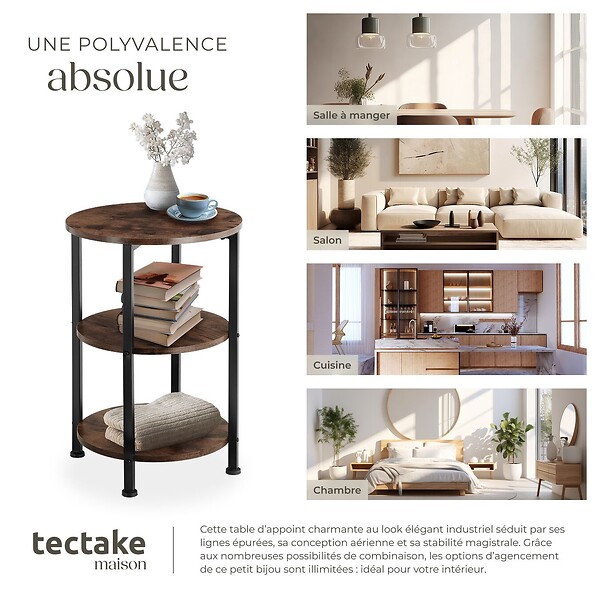 TECTAKE - Table d’appoint COLCHESTER 40x61cm Bois foncé industriel, rustique - large
