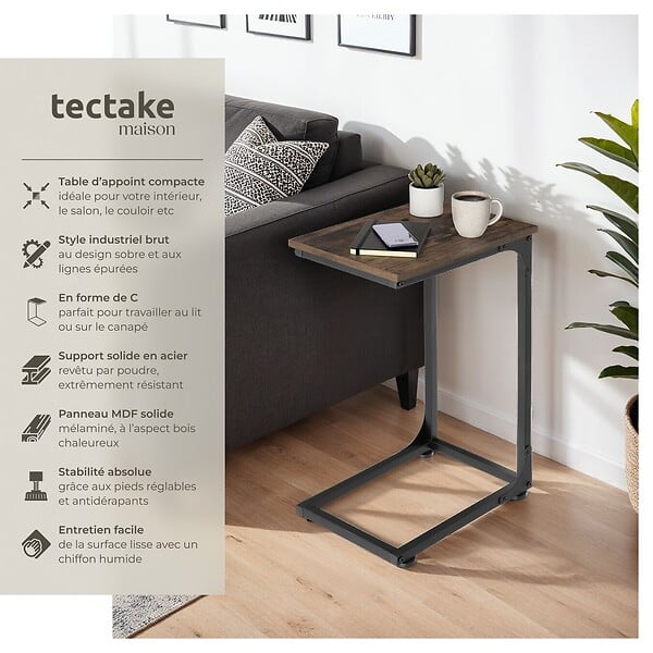 TECTAKE - Table d’appoint Erie 40x30x63cm Bois foncé industriel, rustique - large
