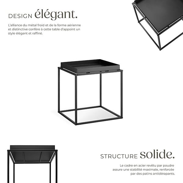 TECTAKE - Table d'appoint CAMBRIDGE 40x40x44cm noir - large