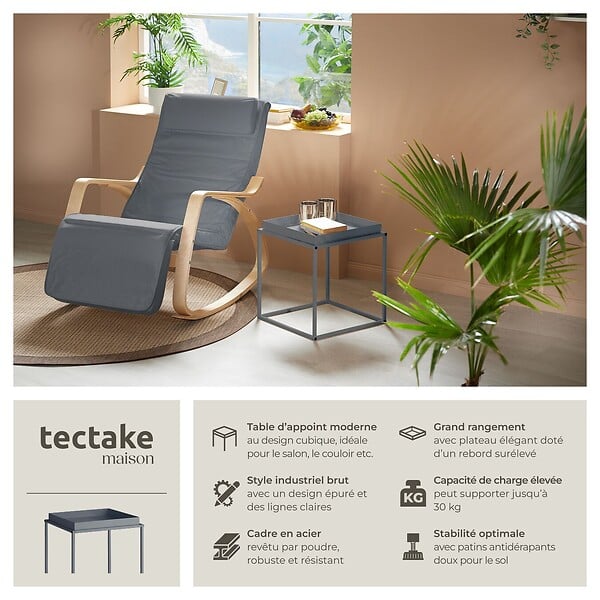 TECTAKE - Table d'appoint CAMBRIDGE 40x40x44cm gris foncé - large
