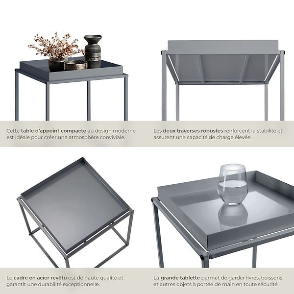 TECTAKE - Table d'appoint CAMBRIDGE 40x40x44cm gris foncé - large