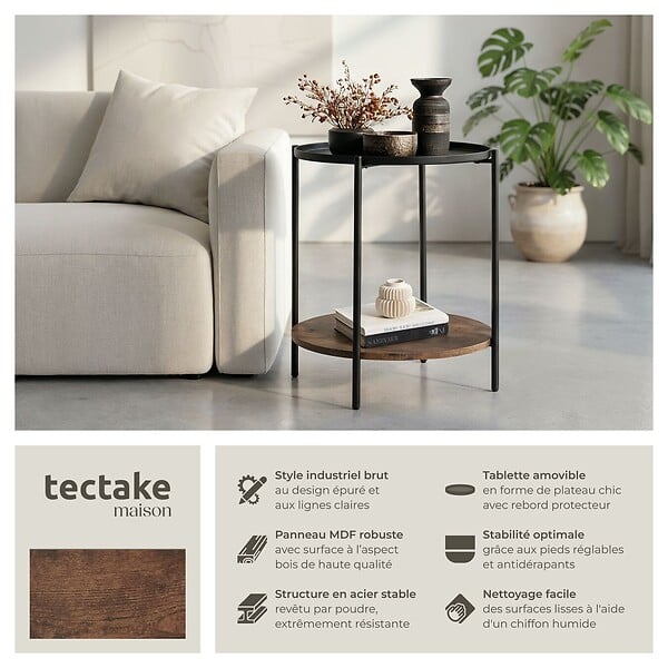TECTAKE - Table d’appoint SUNDERLAND 45,5x54,5cm Bois foncé industriel, rustique - large