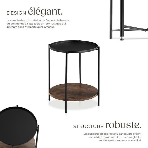 TECTAKE - Table d’appoint SUNDERLAND 45,5x54,5cm Bois foncé industriel, rustique - large