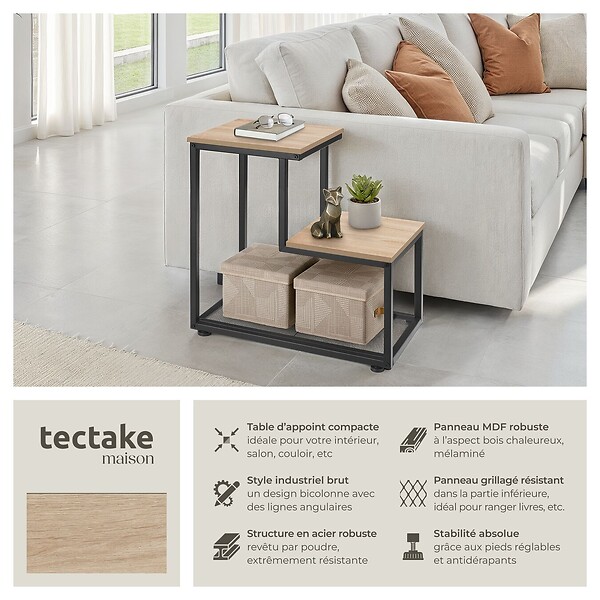 TECTAKE - Table d’appoint HALIFAX 60,5x35,5x60,5cm Bois clair industriel, Chêne Sonoma - large