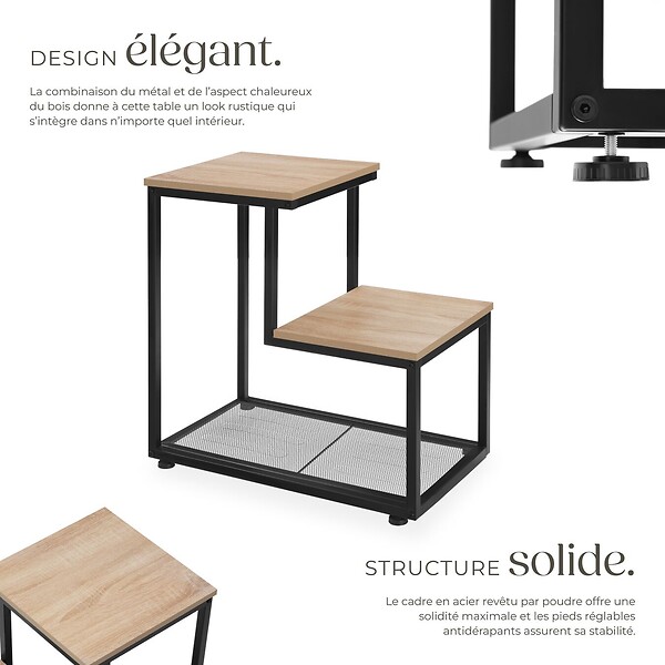 TECTAKE - Table d’appoint HALIFAX 60,5x35,5x60,5cm Bois clair industriel, Chêne Sonoma - large