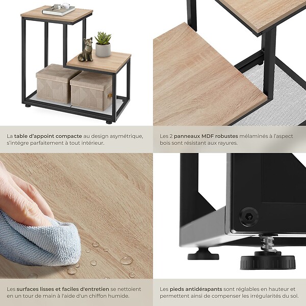 TECTAKE - Table d’appoint HALIFAX 60,5x35,5x60,5cm Bois clair industriel, Chêne Sonoma - large