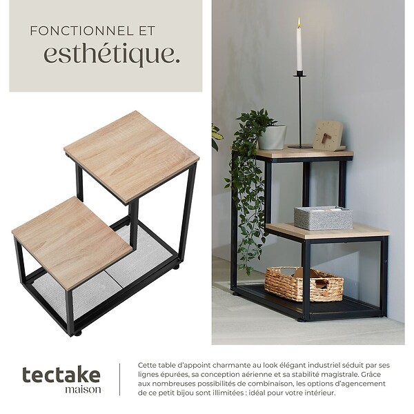 TECTAKE - Table d’appoint HALIFAX 60,5x35,5x60,5cm Bois clair industriel, Chêne Sonoma - large