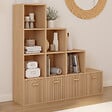 ID MARKET - Meuble de rangement en escalier LORYS 4 niveaux effet lattes JULIETTE avec 4 tiroirs en tissu - vignette