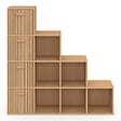 ID MARKET - Meuble de rangement en escalier LORYS 4 niveaux effet lattes JULIETTE avec 4 tiroirs en tissu - vignette