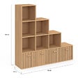 ID MARKET - Meuble de rangement en escalier LORYS 4 niveaux effet lattes JULIETTE avec 4 tiroirs en tissu - vignette