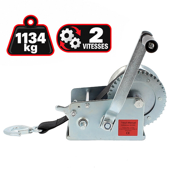 GT MARKET - Treuil manuel 1134 kg - 2 vitesses - Sangle 10 mètres - large