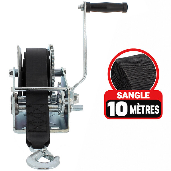 GT MARKET - Treuil manuel 1134 kg - 2 vitesses - Sangle 10 mètres - large