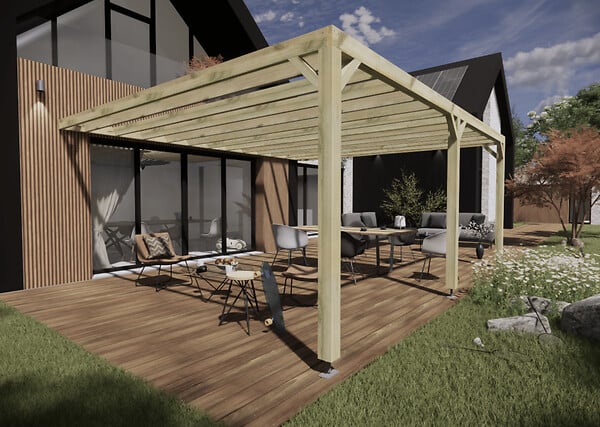 MA PERGOLA BOIS - Pergola bois - 6m x 5m - adossée - sens profondeur - livraison comprise - large