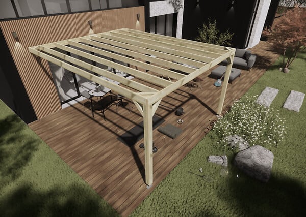 MA PERGOLA BOIS - Pergola bois - 4m x 5m - adossée - sens profondeur - livraison comprise - large