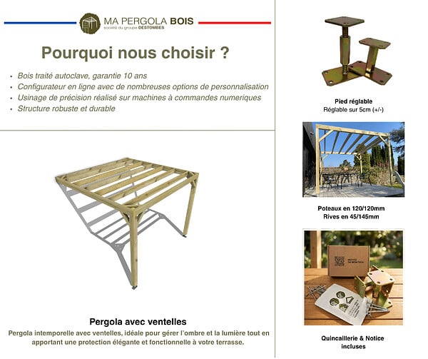MA PERGOLA BOIS - Pergola bois - 4m x 5m - adossée - sens profondeur - livraison comprise - large
