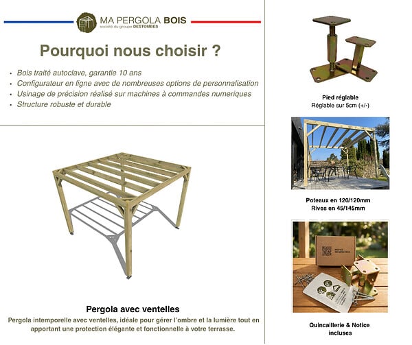 MA PERGOLA BOIS - Pergola bois - 5m x 3m - indépendante - sens largeur - livraison comprise - large