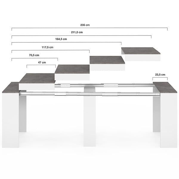ID MARKET - Table console extensible ORLANDO 10 personnes 235 cm bois blanc et effet  béton - large
