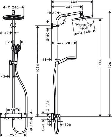 HANSGROHE - Colonne de douche Crometta S 240 EcoSmart chrome HANSGROHE 27268000 avec mitigeur thermostatique - large