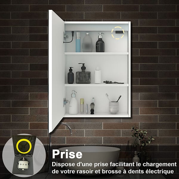 AICA SANITAIRE - Armoire Murale à 3 Étagères Salle de Bain Meuble de Rangement avec Miroir LED 3 Couleurs 70 x 13 x 50cm,Chêne - large