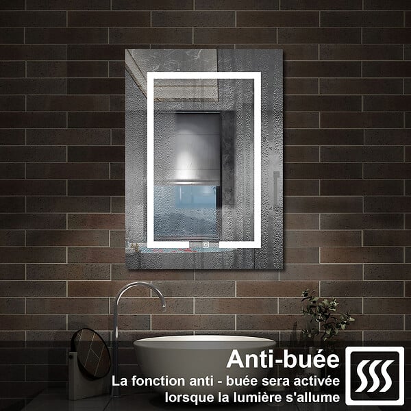 AICA SANITAIRE - Armoire Murale à 3 Étagères Salle de Bain Meuble de Rangement avec Miroir LED 3 Couleurs 70 x 13 x 50cm,Chêne - large