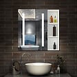 AICA SANITAIRE - Armoire Murale Miroir LED Salle de Bain Meuble de Rangement avec Étagères,Blanc - vignette