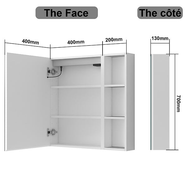 AICA SANITAIRE - Armoire Murale Miroir LED Salle de Bain Meuble de Rangement avec Étagères,Blanc - large