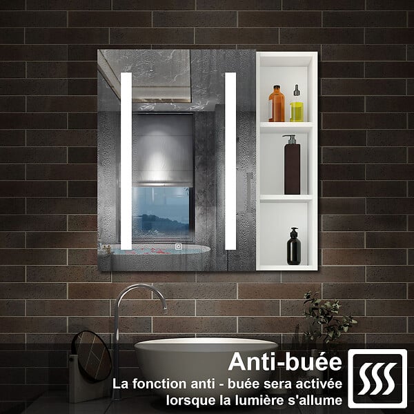 AICA SANITAIRE - Armoire Murale Miroir LED Salle de Bain Meuble de Rangement avec Étagères,Blanc - large