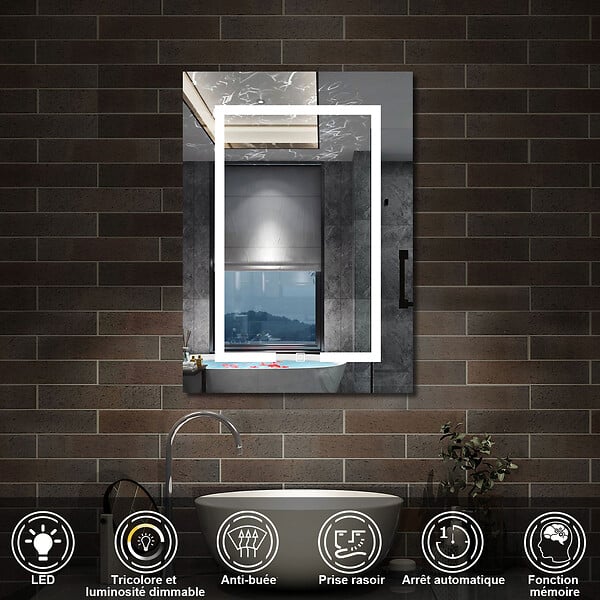AICA SANITAIRE - Armoire Murale à 3 Étagères Salle de Bain Meuble de Rangement avec Miroir LED 3 Couleurs 70 x 13 x 40cm,Chêne - large