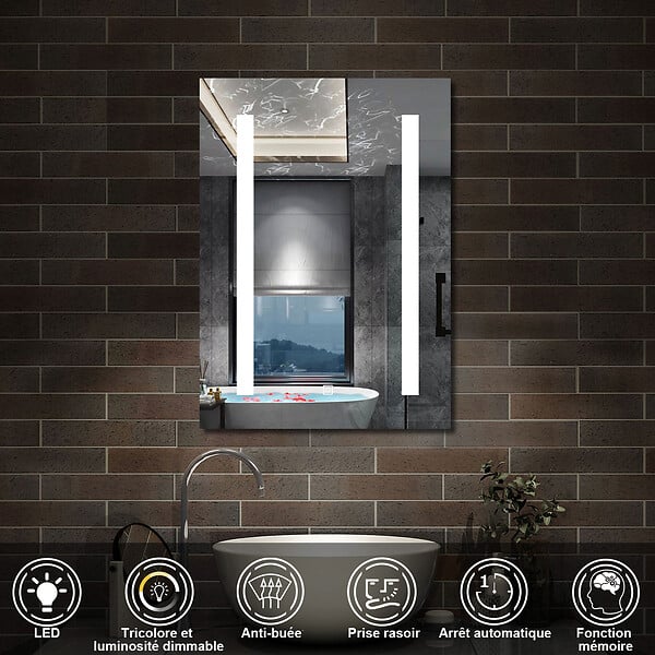 AICA SANITAIRE - Armoire Murale à 3 Étagères Salle de Bain Meuble de Rangement avec Miroir LED 3 Couleurs 70 x 13 x 50cm,Chêne - large