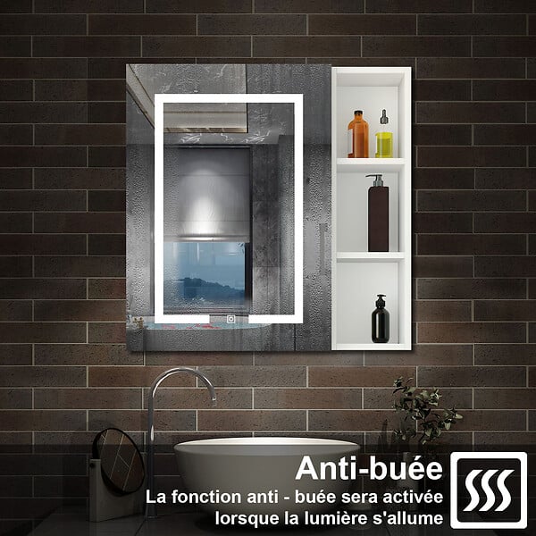 AICA SANITAIRE - Armoire Murale Miroir LED Salle de Bain Meuble de Rangement avec Étagères,Blanc - large