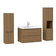 AICA SANITAIRE - AICA Ensemble de Meubles Salle de Bain avec Vasque 80cm, Meuble sous lavabo suspendu,Fonction soft-close,4 pièces Noyer - vignette