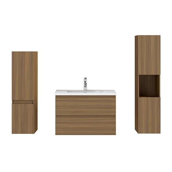 AICA SANITAIRE - AICA Ensemble de Meubles Salle de Bain avec Vasque 80cm, Meuble sous lavabo suspendu,Fonction soft-close,4 pièces Noyer - large