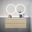 AICA SANITAIRE - Ensemble de Meuble Double Vasque Salle de Bain 120 cm en Ceramique + Miroir Rond LED + Colonne, Chêne Wotan - vignette