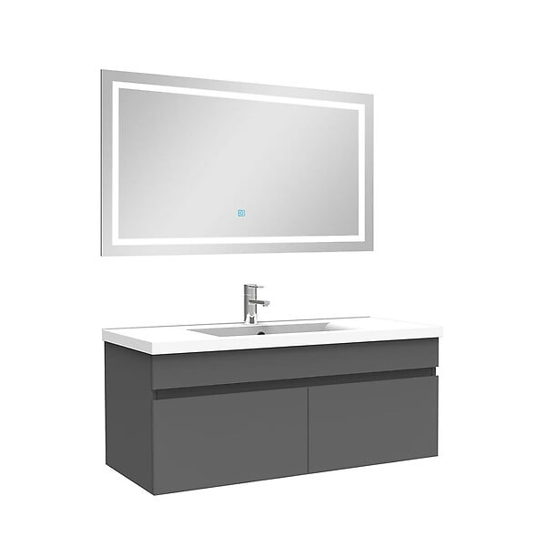 AICA SANITAIRE - AICA Ensemble de Meubles Mural Salle de Bain 100cm avec Céramique Vasque et Miroir Lumineux,4 Pièces Anthracite - large