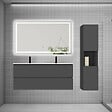 AICA SANITAIRE - Ensemble de Meuble Double Vasque Salle de Bain 120 cm en Ceramique + Miroir LED + Colonne, Anthracite - vignette