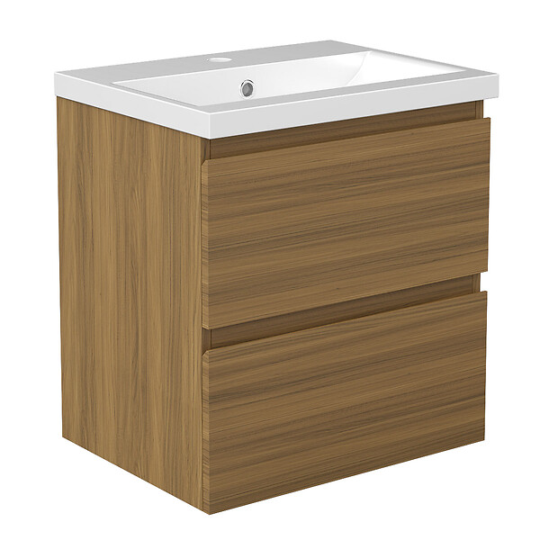 AICA SANITAIRE - AICA Ensemble de Meubles Salle de Bain avec Vasque 50cm, Meuble sous lavabo suspendu,Fonction soft-close,3 pièces Noyer - large