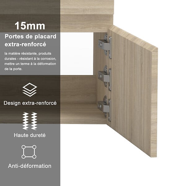 AICA SANITAIRE - AICA Ensemble de Meubles Mural Salle de Bain 80cm avec Céramique Vasque et Miroir Lumineux,4 Pièces Chêne - large
